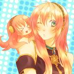  &gt;_&lt; bad_id bad_pixiv_id closed_eyes face headband headset long_hair megurine_luka numa0228 one_eye_closed pink_hair sleeveless takoluka vocaloid 