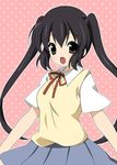  bad_id bad_pixiv_id black_hair brown_eyes k-on! long_hair nakano_azusa neck_ribbon oryuu_aya red_ribbon ribbon school_uniform solo twintails 