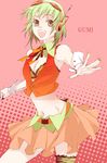  6tako bra goggles goggles_on_head green_eyes green_hair gumi headphones headset lingerie midriff navel short_hair skirt smile solo underwear vocaloid wrist_cuffs 