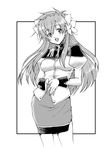  :d blackheart breasts buttons contrapposto cowboy_shot flower galaxy_angel greyscale hair_flower hair_ornament juliet_sleeves long_hair long_sleeves medium_breasts milfeulle_sakuraba monochrome open_mouth pencil_skirt puffy_sleeves simple_background skirt sleeve_cuffs smile solo standing very_long_hair white_background 