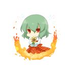  bad_id bad_pixiv_id chibi eiri_(eirri) flower green_hair highres holding holding_flower kazami_yuuka plaid plaid_skirt plaid_vest red_eyes simple_background sitting skirt skirt_set smile solo sunflower touhou vest white_background 