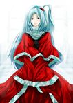  aqua_hair blue_eyes capelet hair_bobbles hair_ornament long_hair shinki side_ponytail sleeves_past_wrists solo sorato_jun touhou 