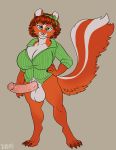  anthro balls bottomless breasts clothed clothing dbd dickgirl erection humanoid_penis intersex looking_at_viewer mammal mephitid penis retracted_foreskin skunk solo standing uncut 