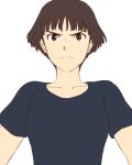  1girl bob_cut breasts brown_eyes brown_hair closed_mouth commentary_request gake_no_ue_no_ponyo graphite_(medium) jas lisa_(ponyo) looking_at_viewer open_mouth shirt short_hair simple_background solo studio_ghibli traditional_media white_background 