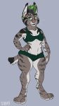  anthro breasts clothed clothing dbd felid feline female fur hair looking_at_viewer lynx mammal simple_background smile solo standing whiskers wide_hips 