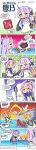  2girls azur_lane bare_shoulders bow bracelet crown dress eyebrows_visible_through_hair gloves green_eyes hair_ornament hair_ribbon hairclip highres javelin_(azur_lane) jewelry long_hair long_image mini_crown multiple_girls pink_hair ponytail purple_eyes purple_hair ribbon side_bun tall_image toucailao unicorn_(azur_lane) watermark weapon weibo_logo weibo_username white_dress white_gloves white_sleeves 