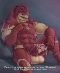  after_masturbation alien balls cum cum_drip cum_on_hand cum_on_penis cum_on_tongue cum_strand dialogue dripping facial_scar ghangaji half-erect hi_res krogan looking_at_viewer male mass_effect multi_balls muscular muscular_male nude penis reclining red_penis scar solo tongue tongue_out urdnot_wrex video_games 