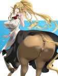  1girl animal_ears anus ass back blonde_hair blue_eyes blush breasts centaur centorea_shianus cigusa highres horse_ears horse_pussy horse_tail huge_ass huge_breasts long_hair looking_back monster_musume_no_iru_nichijou open_mouth ponytail pussy senria solo tail thick_thighs thighs uncensored very_long_hair wide_hips 