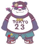  2019 alp_(tas) anthro belly clothing cute_fangs english_text giant_panda humanoid_hands male mammal natamaru_a overweight overweight_male shirt shorts simple_background solo text tokyo_afterschool_summoners ursid video_games white_background 