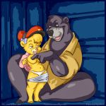  2019 age_difference anthro baloo big_breasts biped blonde_hair breasts clothed clothing cub digital_media_(artwork) disney female fur hair hi_res mammal molly_cunningham open_mouth simple_background size_difference standing talespin teeth ursid vylfgor yellow_fur young younger_female 