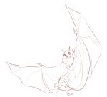  2019 anthro barefoot bat_wings chiropteran clothed clothing deke_(ittybittykittytittys) ittybittykittytittys mammal membranous_wings monochrome one_leg_up open_mouth open_smile pteropodid raised_leg red_and_white simple_background smile spread_wings standing white_background wings 