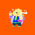  2018 anthro bmf_6666 clothed clothing eyewear glasses humanoid_hands leib_(tas) male mammal necktie nem open_shirt orange_background overweight overweight_male pants polar_bear shirt simple_background smoking solo tokyo_afterschool_summoners ursid ursine video_games 