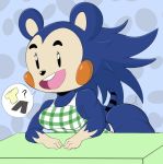  ? animal_crossing anthro apron breasts clothing eulipotyphlan female hedgehog mabel_able mammal naked_apron nintendo open_mouth pants purple_yoshi_draws solo speech_bubble video_games 
