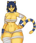  2019 animal_crossing ankha_(animal_crossing) breasts danonymous felid feline female front_view fur hi_res mammal navel nintendo simple_background solo standing video_games white_background yellow_fur 