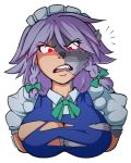  2018 alpha_channel angry animal_humanoid big_breasts breast_expansion breasts bust_portrait canid canid_humanoid canine canine_humanoid clothing female human_to_anthro humanoid kdhynamo mammal open_mouth portrait red_eyes ribbons sakuya_izayoi simple_background solo torn_clothing touhou transformation transparent_background video_games wolf_humanoid 