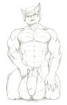  balls big_balls big_penis canid canine canis cum fox hi_res humanoid_penis jin_(jindragowolf) jindragowolf lizard male mammal monochrome muscular penis precum reptile scalie solo 