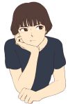  1girl bob_cut breasts brown_eyes brown_hair closed_mouth commentary_request gake_no_ue_no_ponyo graphite_(medium) jas lisa_(ponyo) shirt short_hair simple_background solo studio_ghibli traditional_media white_background 