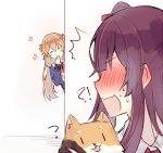  ! !? 2girls blush dog doodle embarrassed eyebrows_visible_through_hair giggling girls_frontline gloves hug kvlen long_hair m1903_springfield_(girls_frontline) military military_uniform multiple_girls peeking_out purple_hair shiba_inu tongue tongue_out uniform wa2000_(girls_frontline) 