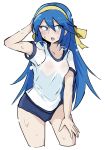  1girl bloomers blue_eyes blue_hair fire_emblem fire_emblem:_kakusei fire_emblem_heroes gym_uniform highres lucina nintendo no_bra see-through super_smash_bros. sweat tagme underwear white-stew white_stew 