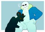  anthro balls clothed clothed_male_nude_male clothing duo elfein fellatio humanoid humanoid_on_anthro humanoid_penis male male/male oral penis sans_(undertale) sex smoking undertale video_games 