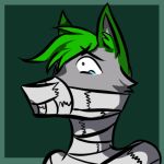  2018 asphyxiation bdsm bondage bound breath_play canid canine digital_media_(artwork) duct_tape fauxil_fox_(character) fur gag gagged green_fur grey_fur hair male mammal solo tape tape_bondage tape_gag wolfinthewalls 