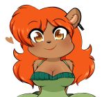  2019 anthro big_breasts breasts brown_fur clothed clothing digital_media_(artwork) ear_piercing ear_ring female fur hair hi_res julie_bruin lipstick looking_at_viewer makeup mammal papilrux piercing red_hair simple_background smile solo tiny_toon_adventures ursid warner_brothers 