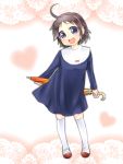  1girl ahoge blue_eyes brown_hair commentary_request corpse_party hairband mmino mochida_yuka open_mouth school_uniform short_hair socks solo umbrella 