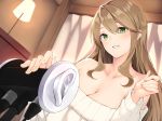  anza_tomo breasts brown_hair cleavage green_eyes long_hair original 