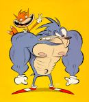  canid canine clothing erect_nipples eulipotyphlan footwear fox gloves hedgehog male mammal miles_prower muscular navel nipples red_eyes shoes simple_background size_difference sonic_(series) sonic_the_hedgehog themrock 