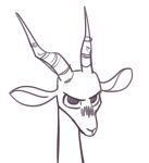  2018 ambiguous_gender antelope anthro bovid brown_and_white facial_markings fuel_(artist) fuel_(character) gazelle headshot_portrait horn mammal markings monochrome portrait simple_background solo white_background 