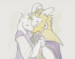  asgore_dreemurr beard blackrazorbill boss_monster bovid caprine crown delta_rune duo facial_hair fangs female hand_holding horn long_ears male mammal simple_background toriel undertale video_games 