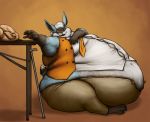  anthro belly belly_overhang big_belly big_butt black_fur blue_fur butt cane chubby_cheeks clothed clothing food fur huge_butt hyper hyper_belly lagomorph leporid love_handles male mammal midriff moobs morbidly_obese necktie obese obese_male open_mouth open_smile overweight overweight_male rabbit sitting smile solo straining_buttons sugarboy thick_thighs white_fur winston_(roller-2009) 