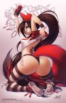  2015 animal_humanoid black_hair canid canid_humanoid canine canine_humanoid clothed clothing digital_media_(artwork) female footwear fox_humanoid hair humanoid jesonite kneeling mammal red_eyes shoes simple_background smile solo 