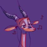  2018 ambiguous_gender antelope anthro bovid earbuds facial_markings fuel_(artist) fuel_(character) gazelle half-closed_eyes headphones headshot_portrait horn mammal markings musical_note portrait purple_background simple_background solo 