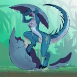  anthro areola bluedraggy breasts claws digitigrade dinosaur fangs female hi_res nipples non-mammal_breasts reptile scalie shnider solo teeth toe_claws 