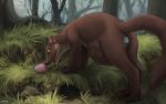  abdominal_bulge anus black_nose brown_fur clitoris day difetra easter_egg eyelashes fangs female feral forest fur grass improvised_sex_toy mammal marten mustelid musteline open_mouth outside pine_marten pussy raised_tail solo tree yellow_eyes 