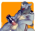  2019 anthro bastriw_(artist) digital_media_(artwork) erection horn male mammal masturbation nintendo nipples nude penetrable_sex_toy penis pok&eacute;mon pok&eacute;mon_(species) rhinocerotoid rhydon sex_toy simple_background smile solo tattoo toy video_games 