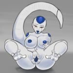  alien bald big_breasts big_butt blackbetty breasts butt crossgender dragon_ball feet female frieza nipples not_furry nude open_mouth red_eyes simple_background solo thick_thighs tongue tongue_out 