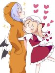 2girls ^_^ animal_costume animal_ears animal_hood bangs bat_wings bear_costume bear_ears bear_hood black_wings blonde_hair blue_hair blush bow closed_eyes closed_mouth eringi_(rmrafrn) eyebrows_visible_through_hair eyes_closed fake_animal_ears flandre_scarlet flapping frilled_skirt frills hair_between_eyes hat hat_bow heart hood hood_up hug low_wings mob_cap multiple_girls one_side_up puffy_short_sleeves puffy_sleeves red_bow red_skirt red_vest remilia_scarlet shirt short_sleeves siblings simple_background sisters skirt smile sparkle touhou vest white_background white_headwear white_shirt wings 