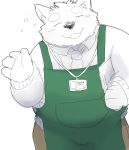  2017 anthro apron blush canid canine canis clothing domestic_dog eyes_closed humanoid_hands male mammal necktie och5 pants shirt simple_background slightly_chubby solo topwear white_background 
