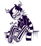  blush clothed clothing cum digital_media_(artwork) enookie eridan_ampora eyewear footwear glasses hair hi_res homestuck horn humanoid male mammal masturbation ms_paint_adventures orgasm penis scarf shoes simple_background sitting sneakers solo sweater topwear troll_(homestuck) webcomic 