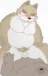  2016 anal anthro belly black_nose blush canid canine canis domestic_dog duo eyes_closed flaccid humanoid_hands humanoid_penis male male/male mammal moobs navel nipples och5 overweight overweight_male penis sex sitting 