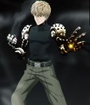  1boy black_background blonde_hair cyborg genos highres mechanical_arm one-punch_man 