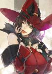  1girl black_hair breasts fingerless_gloves gloves green_eyes guilty_gear hat i-no large_breasts tagme witch_hat 