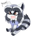  alternate_species alternate_version_at_source anthro arai-san black_hair bow_tie breasts chibi clothed clothing digital_media_(artwork) female furrification hair hi_res inner_ear_fluff kemono_friends mammal multicolored_hair open_mouth papilrux procyonid raccoon shirt short_hair simple_background skirt smile solo striped_tail stripes text topwear 