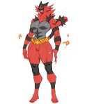  4_toes aliasing anthro black_fur breasts claws featureless_breasts featureless_crotch felid female fire fur green_eyes hi_res incineroar jijis-waifus looking_at_viewer mammal muscular muscular_female nintendo pantherine pok&eacute;mon pok&eacute;mon_(species) red_fur simple_background smile solo standing toes video_games white_background white_claws yellow_sclera 