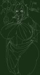  anthro big_breasts blush breasts canid canine clothed clothing curvaceous female green_theme huge_breasts looking_at_viewer mammal monochrome nipple_outline opqhlak smile solo staff standing thick_thighs 