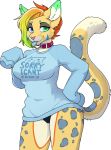  2019 alpha_channel anthro breasts clothed clothing collar digital_media_(artwork) felid feline female fur heterochromia hi_res mammal serval simple_background smile solo spots spotted_fur transparent_background zyira 