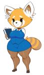  2019 aggressive_retsuko ailurid anthro breasts clothed clothing female fishnet fishnet_legwear footwear fully_clothed hand_behind_back hi_res holding_object legwear looking_at_viewer mammal mehdrawings red_panda retsuko sanrio shoes short_stack simple_background smile solo thick_thighs white_background 