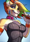  2019 5_fingers anthro blue_eyes breasts clothed clothing digital_media_(artwork) felid feline female heterochromia mammal serval smile solo spefides standing 